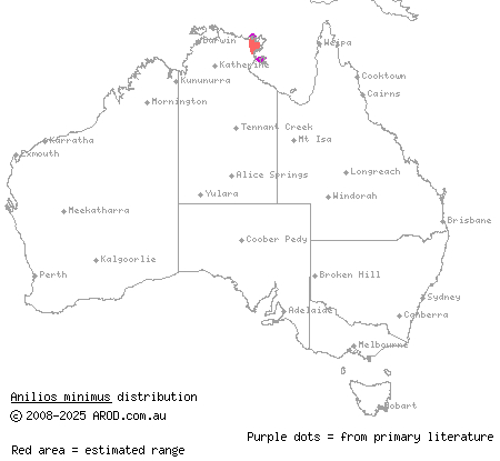 Groote Eylandt dwarf blind snake (Anilios minimus) distribution range map