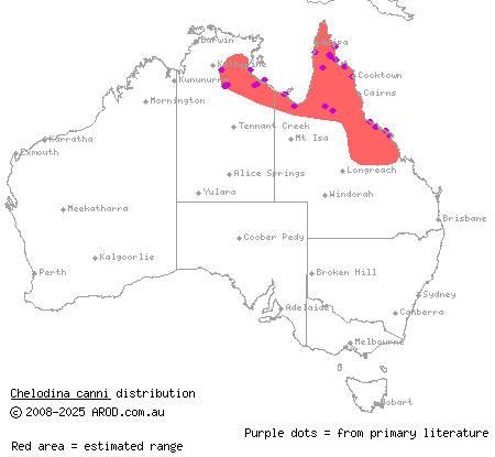 Cann's long-necked turtle (Chelodina canni) distribution range map