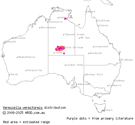 centralian bandy-bandy (Vermicella vermiformis) distribution range map