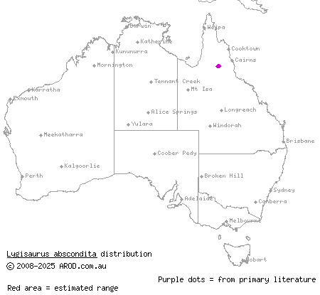 hidden litter-skink (Lygisaurus abscondita) distribution range map