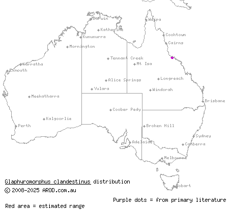 Mount Elliot mulch-skink (Glaphyromorphus clandestinus) distribution range map