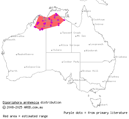 Arnhemland two-lined dragon (Diporiphora arnhemica) distribution range map