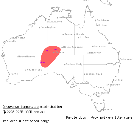 western desert taipan (Oxyuranus temporalis) distribution range map