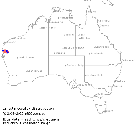 hidden slider (Lerista occulta) distribution range map