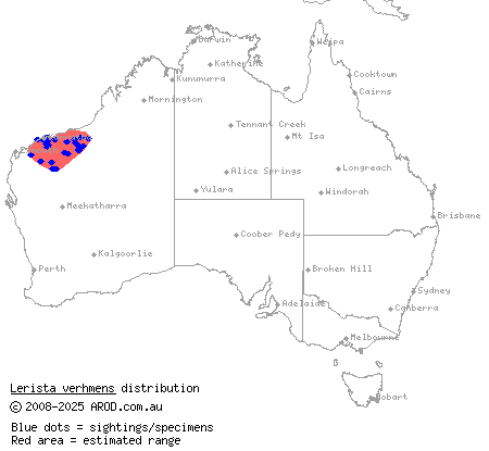 powerful three-toed slider (Lerista verhmens) distribution range map