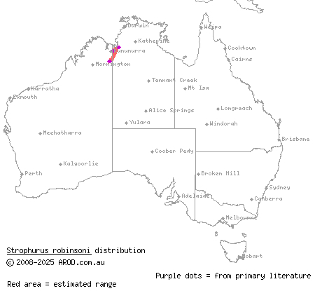 Robinson's spiny-tailed gecko (Strophurus robinsoni) distribution range map