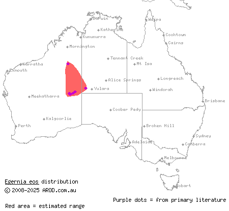 central pygmy spiny-tailed skink (Egernia eos) distribution range map