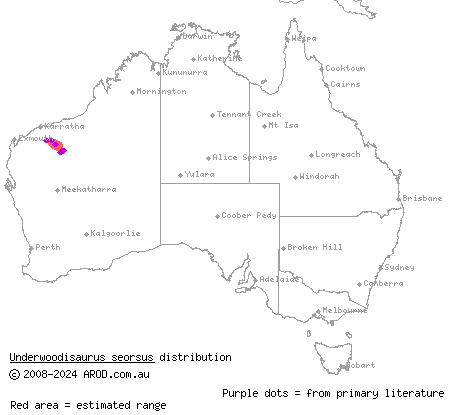 Pilbara barking gecko (Underwoodisaurus seorsus) distribution range map